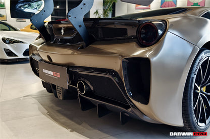 Parachoques trasero DarwinPRO 2015-2020 Ferrari 488 GTB Challenge Evo Modena Style con tapa de maletero, alerón, difusor y alerón