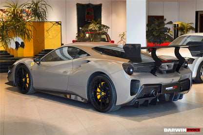 Parachoques trasero DarwinPRO 2015-2020 Ferrari 488 GTB Challenge Evo Modena Style con tapa de maletero, alerón, difusor y alerón