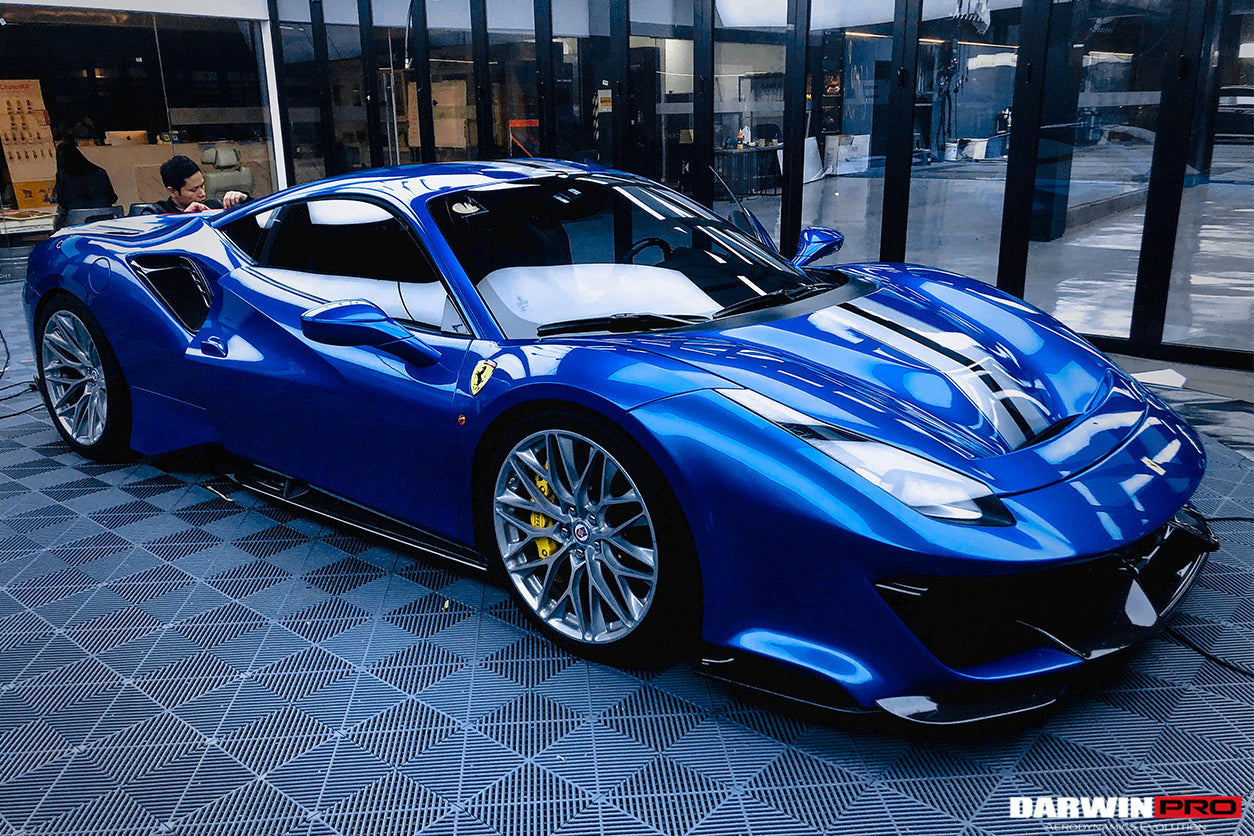DarwinPRO 2015-2020 Ferrari 488 GTB | Spider Pista Style Carbon Fiber Front Bumper Set with Hood