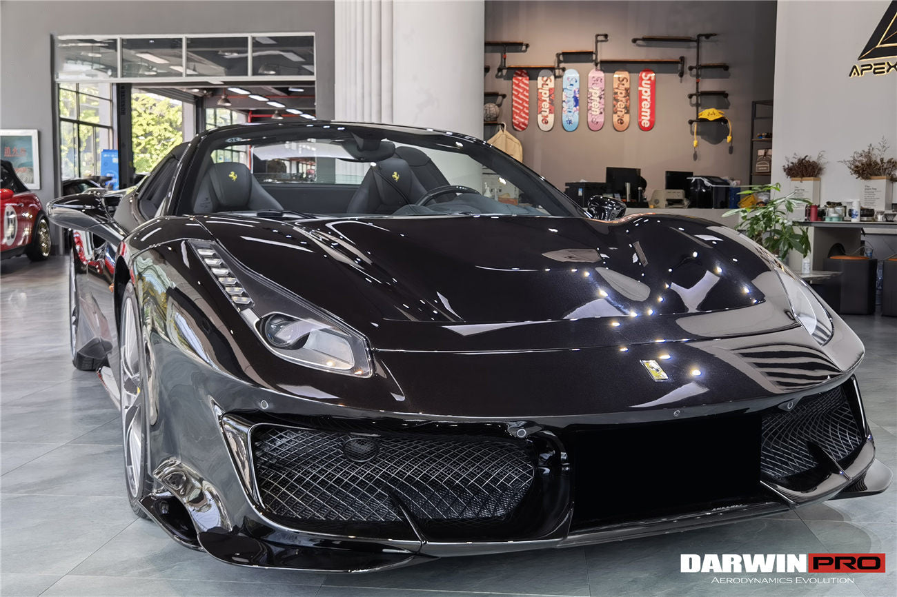 DarwinPRO 2015-2020 Ferrari 488 GTB | Spider Pista Style Carbon Fiber Front Bumper Set with Hood