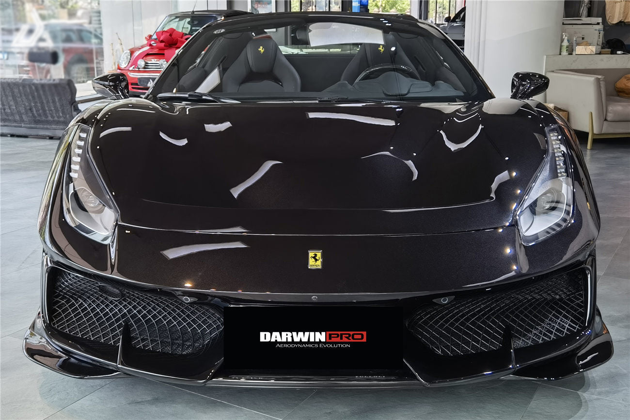 DarwinPRO 2015-2020 Ferrari 488 GTB | Spider Pista Style Carbon Fiber Front Bumper Set with Hood