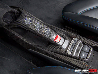 Panel de interruptores de ventanas y soporte de puente de fibra de carbono seco DarwinPRO para Ferrari 488 GTB y Spider (2015-2020)