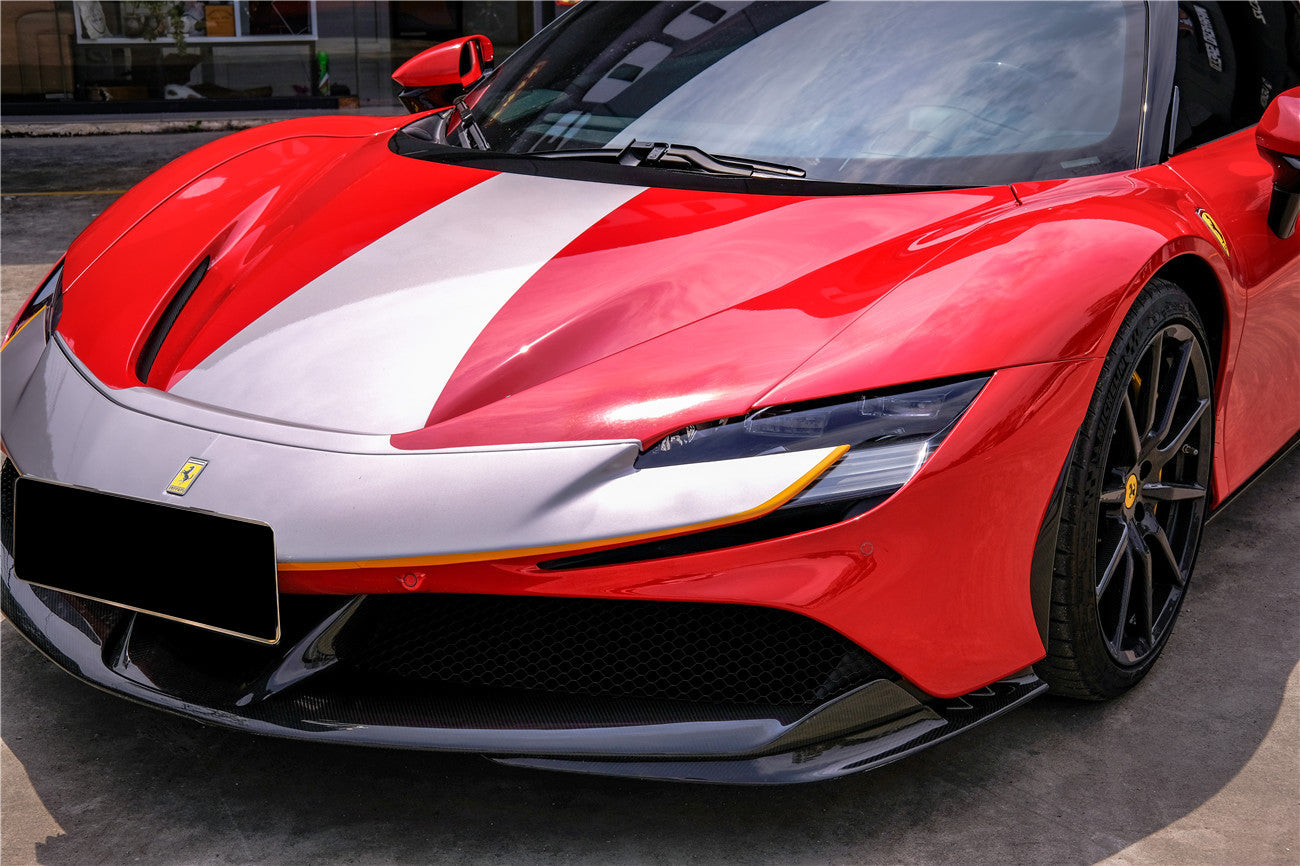 DarwinPRO 2020-UP Ferrari SF90 Stradale OE Style Autoclave Carbon Fiber Front Bumper Side Splitter