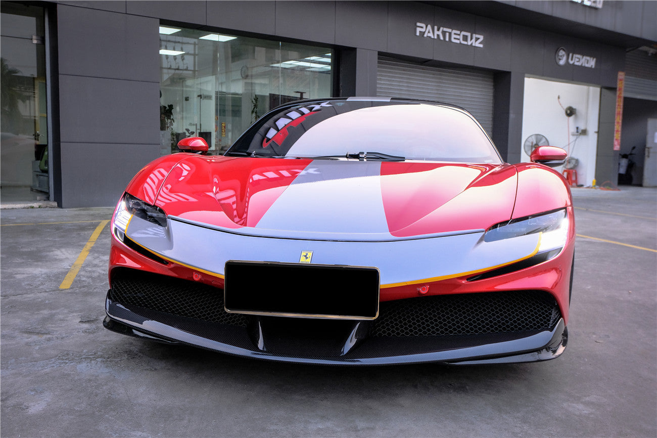 DarwinPRO 2020-UP Ferrari SF90 Stradale OE Style Autoclave Carbon Fiber Front Bumper Side Splitter