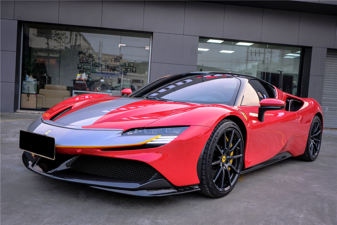 DarwinPRO 2020-UP Ferrari SF90 Stradale OE Style Autoclave Carbon Fiber Front Bumper Side Splitter