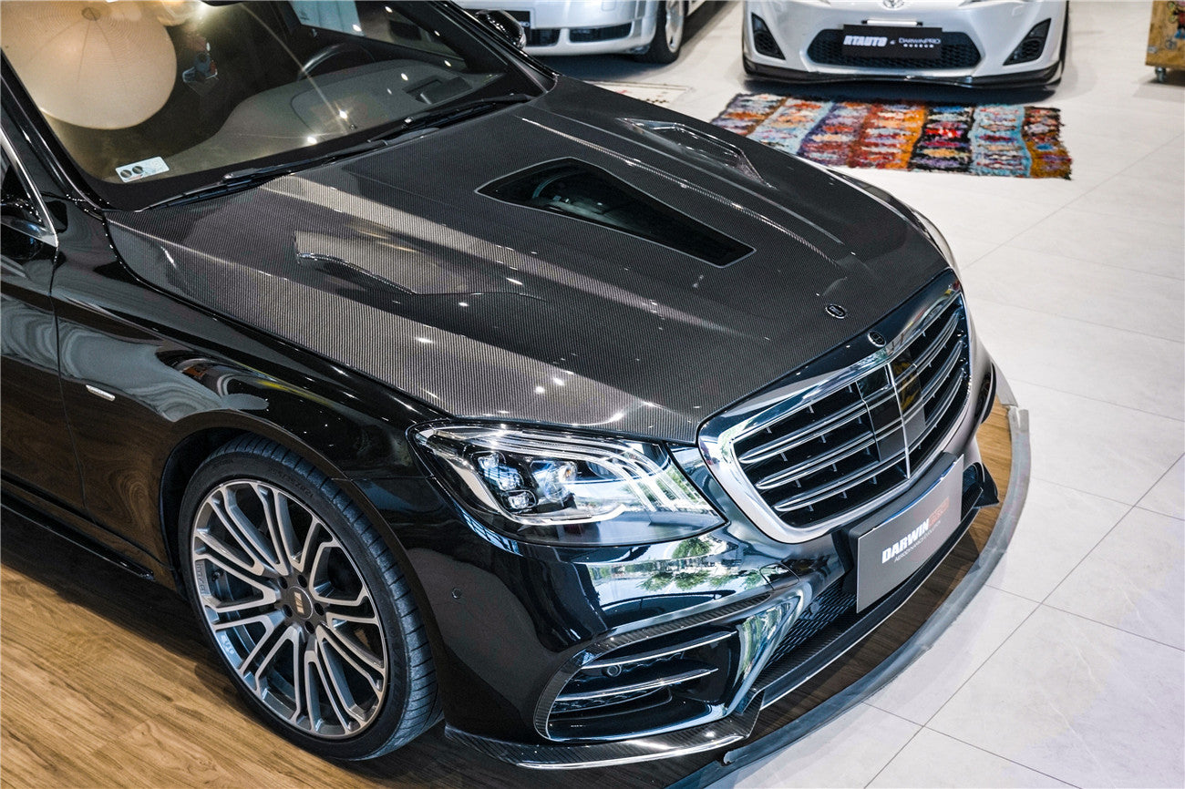 Capó de fibra de carbono DarwinPRO para Mercedes Benz W222 Sedán (2014-2020) con diseño iMP | Compatible con S450, S550, S560, S63AMG y S65AMG