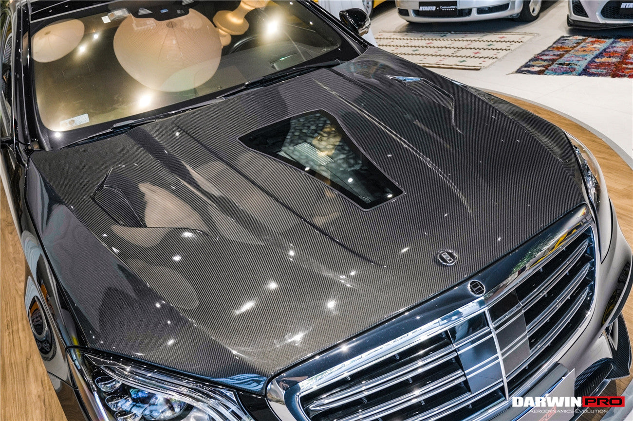 Capó de fibra de carbono DarwinPRO para Mercedes Benz W222 Sedán (2014-2020) con diseño iMP | Compatible con S450, S550, S560, S63AMG y S65AMG