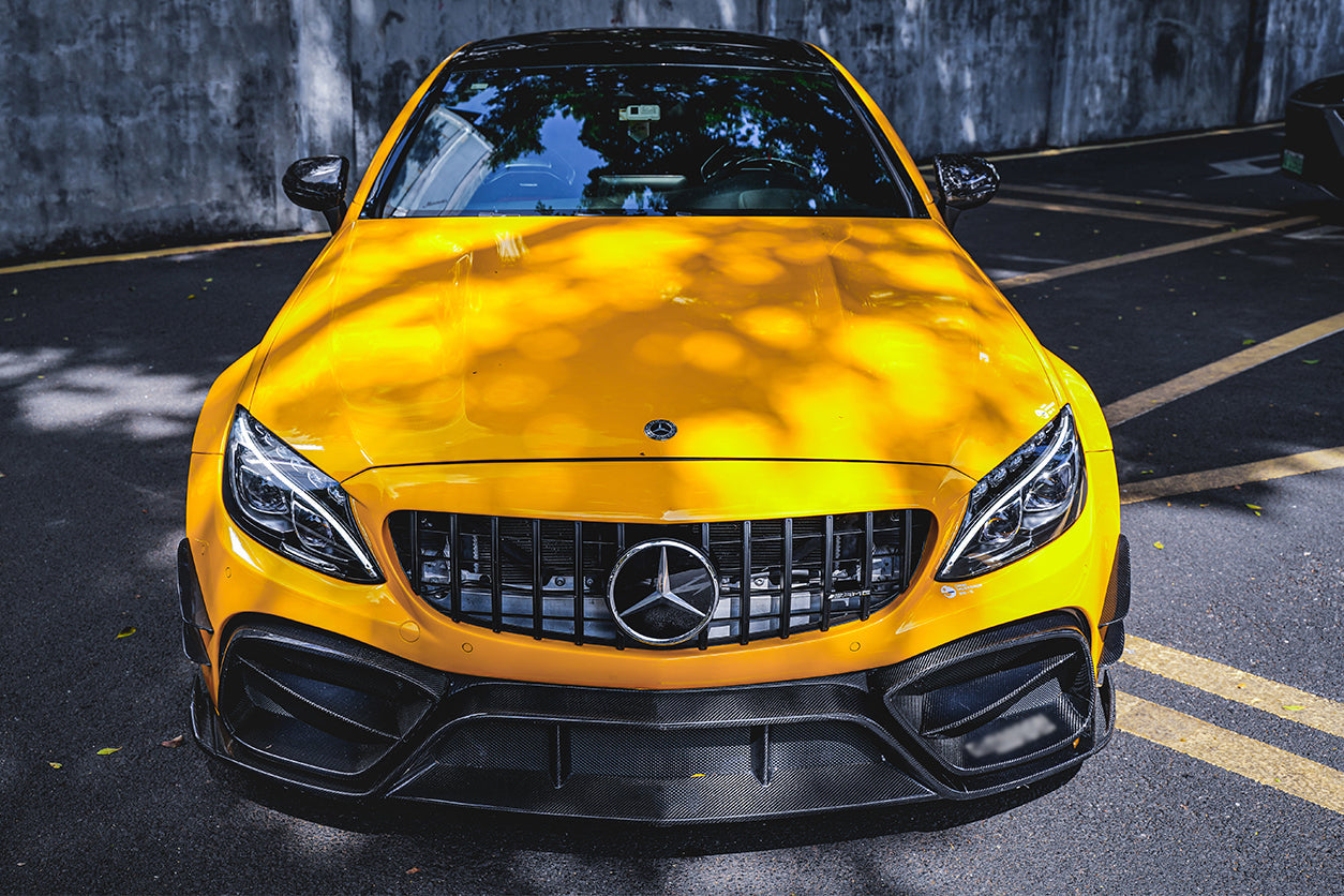 Parachoques delantero DarwinPRO 2015-2021 Mercedes Benz W205 C63 C63S AMG Coupé IMP Performance de fibra de carbono parcial con canards