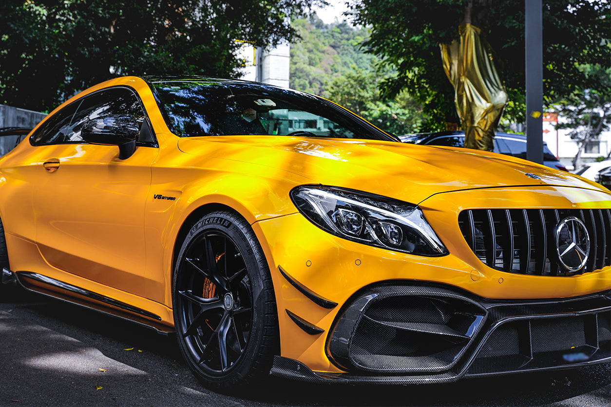 Parachoques delantero DarwinPRO 2015-2021 Mercedes Benz W205 C63 C63S AMG Coupé IMP Performance de fibra de carbono parcial con canards