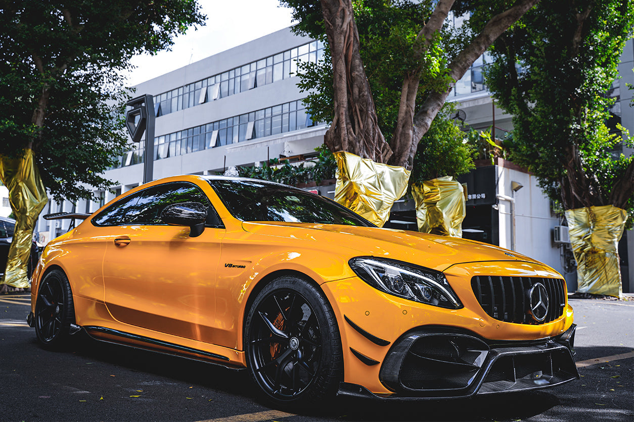 Parachoques delantero DarwinPRO 2015-2021 Mercedes Benz W205 C63 C63S AMG Coupé IMP Performance de fibra de carbono parcial con canards