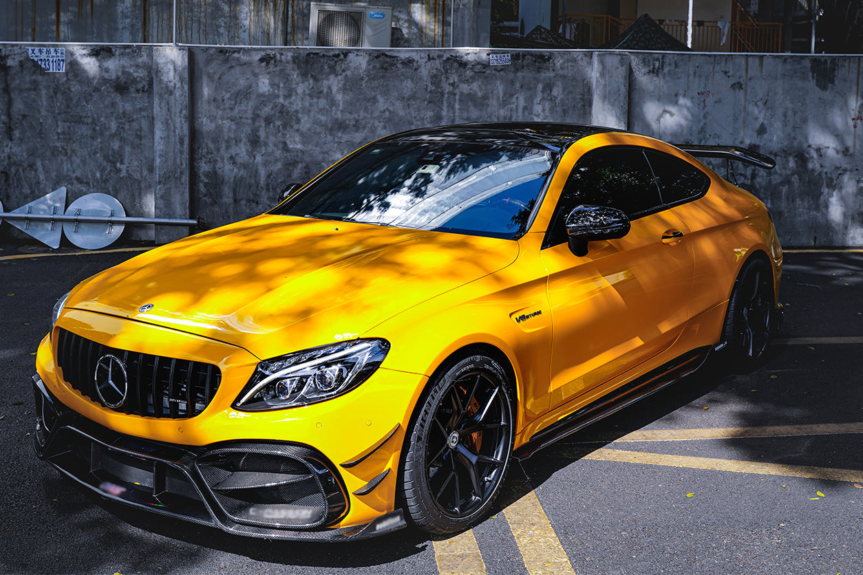 Parachoques delantero DarwinPRO 2015-2021 Mercedes Benz W205 C63 C63S AMG Coupé IMP Performance de fibra de carbono parcial con canards