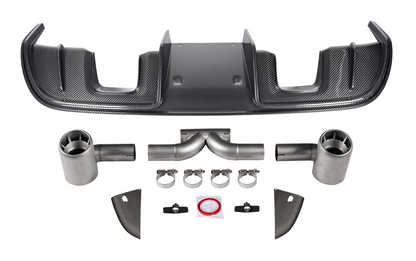 DarwinPRO 2016-2025 Porsche 718 Cayman Boxster GT4RS Style Autoclave Carbon Fiber Rear Diffuser Lip With Winglets And Exhaust Tips