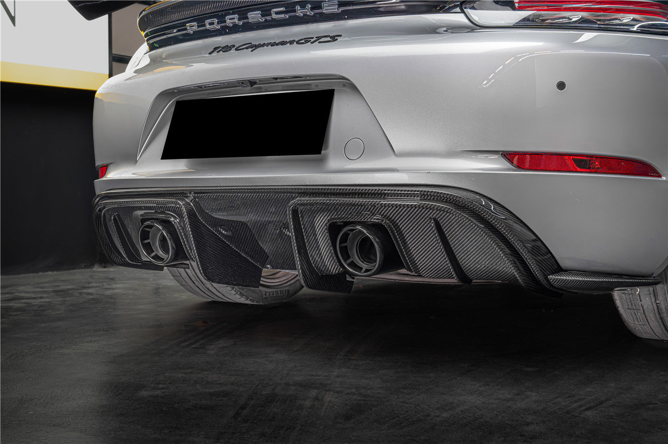 DarwinPRO 2016-2025 Porsche 718 Cayman Boxster GT4RS Style Autoclave Carbon Fiber Rear Diffuser Lip With Winglets And Exhaust Tips