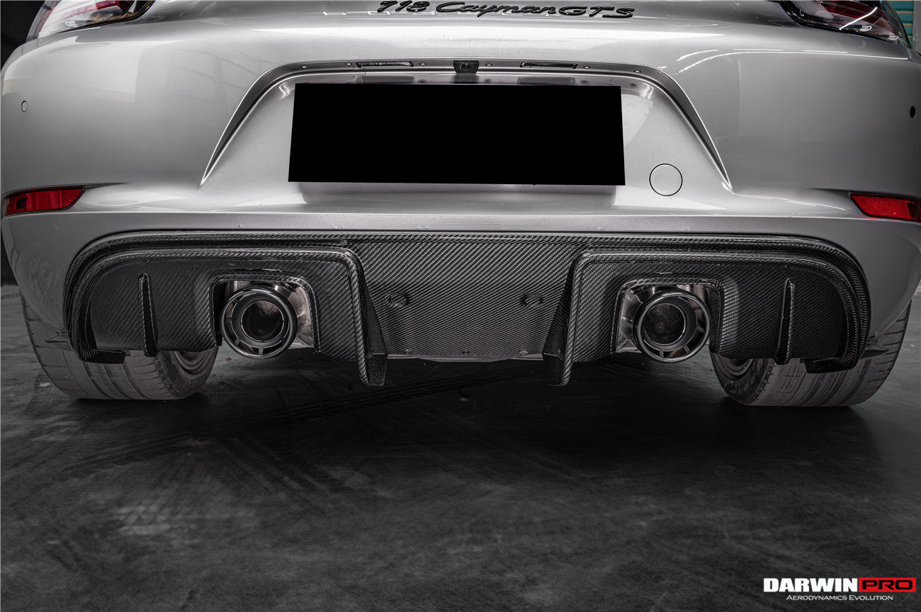 DarwinPRO 2016-2025 Porsche 718 Cayman Boxster GT4RS Style Autoclave Carbon Fiber Rear Diffuser Lip With Winglets And Exhaust Tips