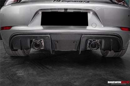 DarwinPRO 2016-2025 Porsche 718 Cayman Boxster GT4RS Style Autoclave Carbon Fiber Rear Diffuser Lip With Winglets And Exhaust Tips