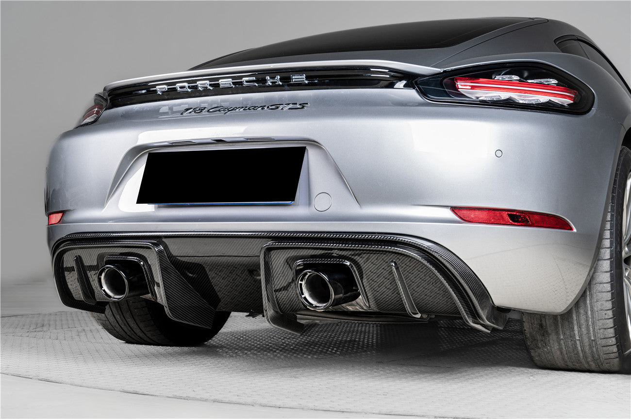 DarwinPRO 2016-2025 Porsche 718 Cayman Boxster GT4RS Style Autoclave Carbon Fiber Rear Diffuser Lip With Winglets And Exhaust Tips