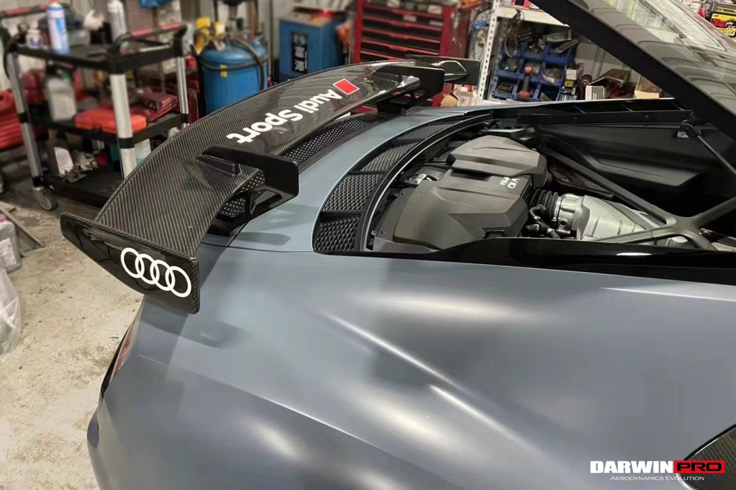 DarwinPRO 2016-2025 Audi R8 GEN2 Coupe & Spyder Performance Parts Style Dry Carbon Fiber Trunk Wing with Aluminum Legs