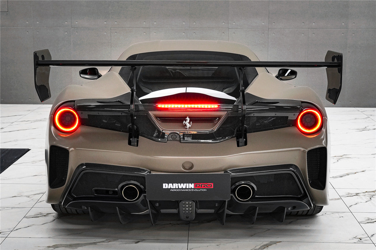 Parachoques trasero DarwinPRO 2015-2020 Ferrari 488 GTB Challenge Evo Modena Style con tapa de maletero, alerón, difusor y alerón
