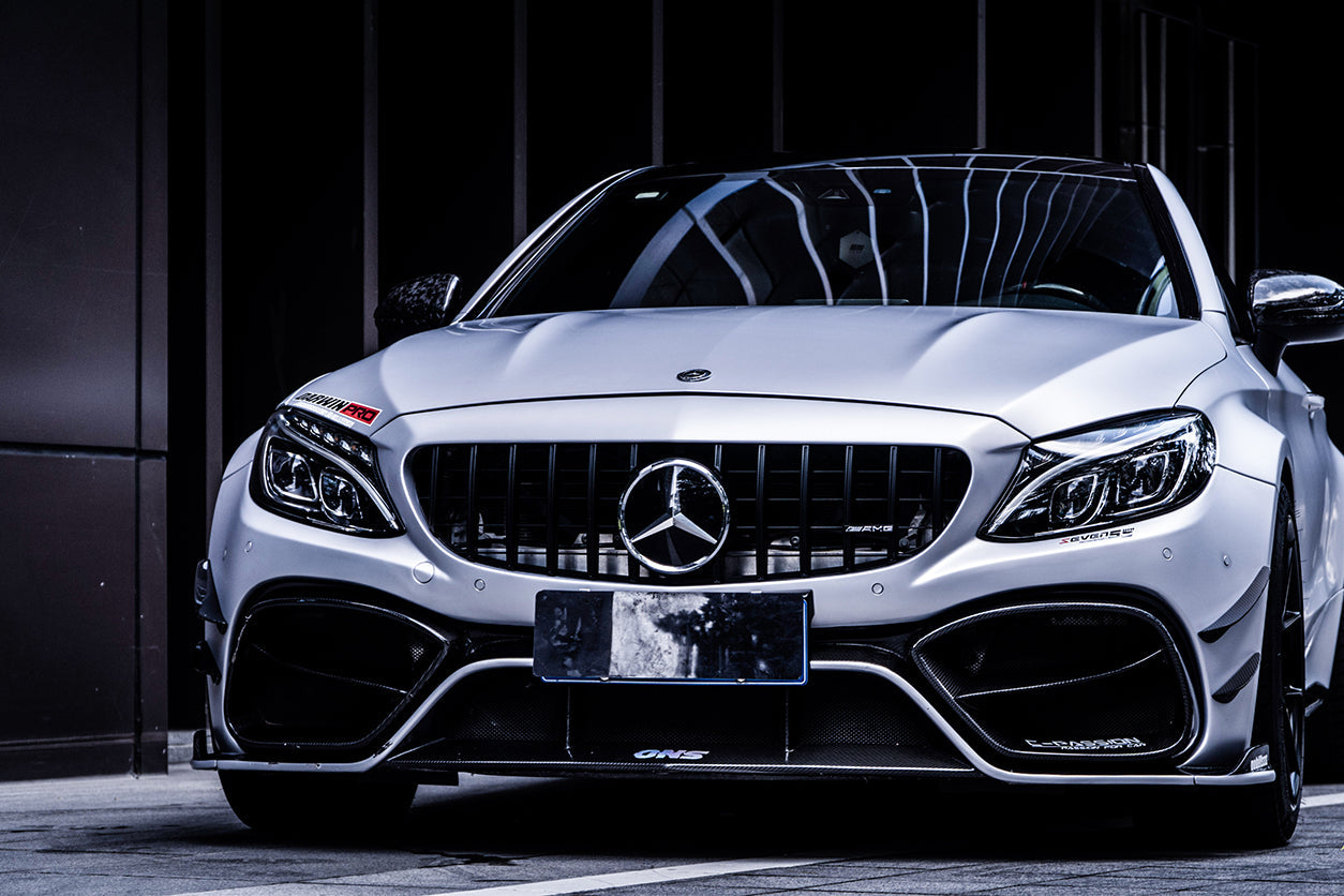 Parachoques delantero DarwinPRO 2015-2021 Mercedes Benz W205 C63 C63S AMG Coupé IMP Performance de fibra de carbono parcial con canards