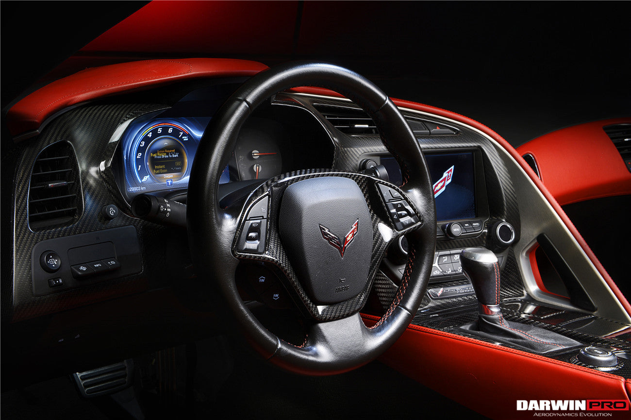 DarwinPRO 2013-2019 Corvette C7 Z06 Grandsport Dry Carbon Fiber Interior Steering Wheel Cover Trim