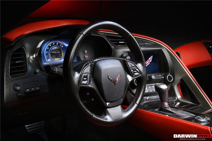 DarwinPRO 2013-2019 Corvette C7 Z06 Grandsport Dry Carbon Fiber Interior Steering Wheel Cover Trim