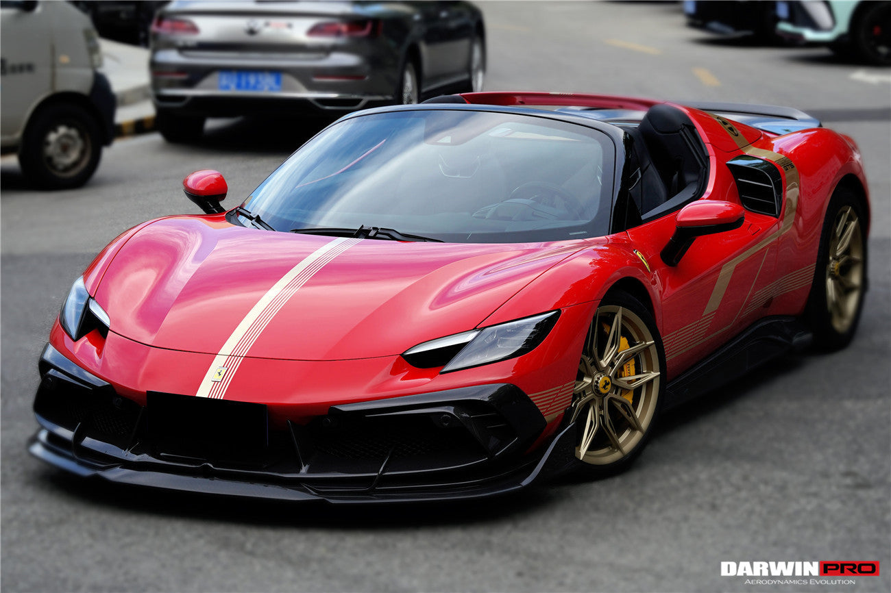 DarwinPRO 2022-2025 Ferrari 296 GTB  GTS Type F171 iMP Carbon Fiber Front Bumper Lip Splitter With Camera holes