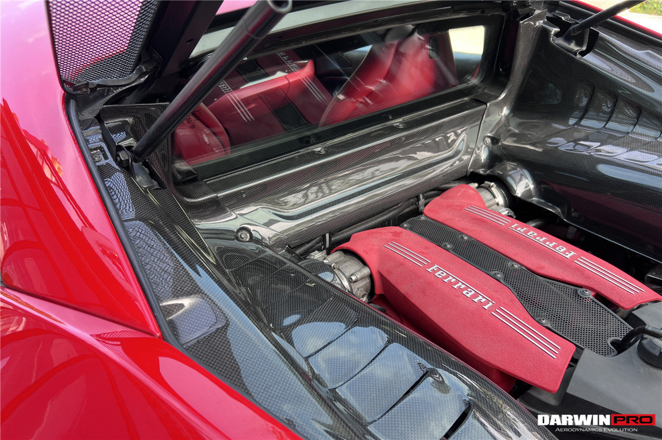 DarwinPRO 2015-2022 Ferrari 488 GTB | 488 PISTA | Cubierta cortafuegos de fibra de carbono para autoclave F8 | Reemplazo del panel de moldura del compartimento del motor