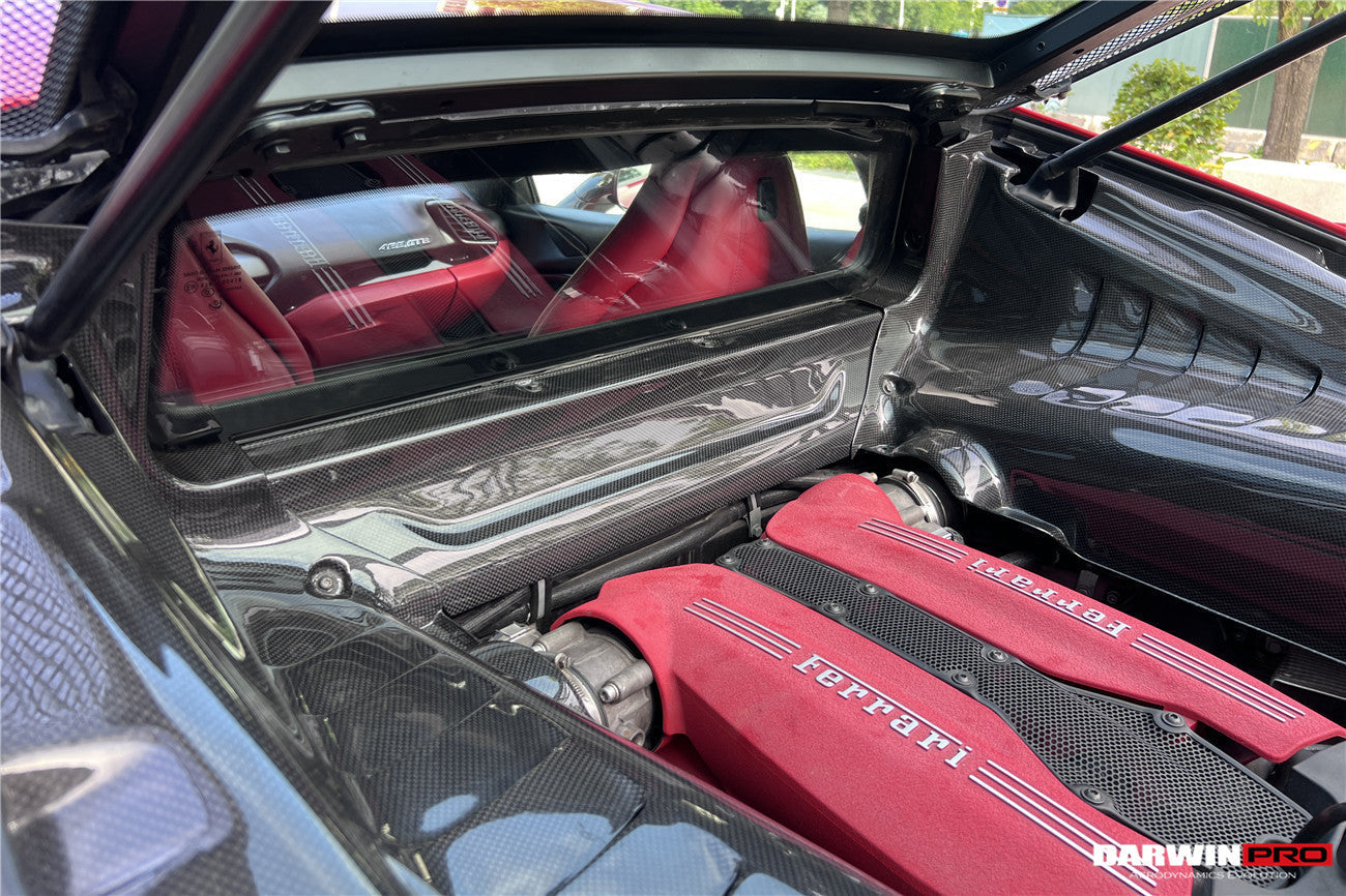 DarwinPRO 2015-2022 Ferrari 488 GTB | 488 PISTA | Cubierta cortafuegos de fibra de carbono para autoclave F8 | Reemplazo del panel de moldura del compartimento del motor