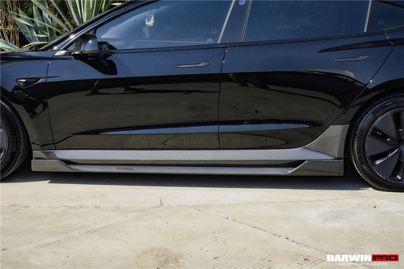 DarwinPRO 2017-2026 Tesla Model 3 IMP Performance Carbon Fiber Side Skirts With Under Board | Fits Model 3, Model 3 Highland RWD AWD, Performance