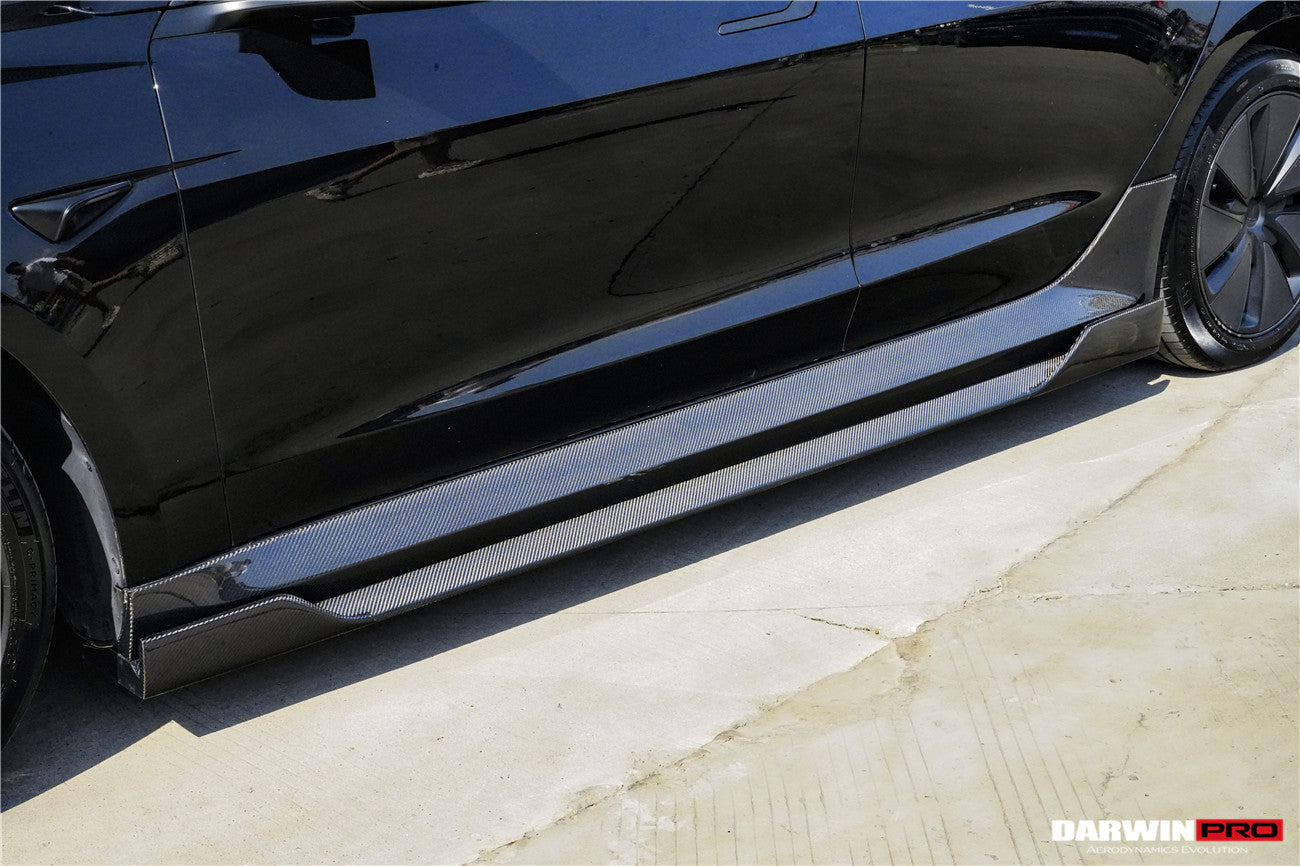 DarwinPRO 2017-2026 Tesla Model 3 IMP Performance Carbon Fiber Side Skirts With Under Board | Fits Model 3, Model 3 Highland RWD AWD, Performance