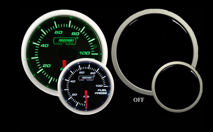 Manómetro de presión de combustible Prosport de 2-1/16" verde/blanco