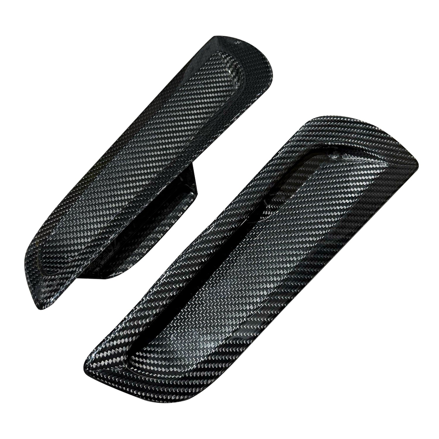 Two carbon fiber panels on a white background