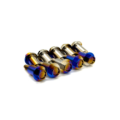 titanium valve cover bolts for Honda in a gradient burnt color on a white backgroud