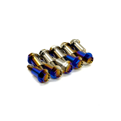 titanium valve cover bolts for Honda in a gradient burnt color on a white backgroud