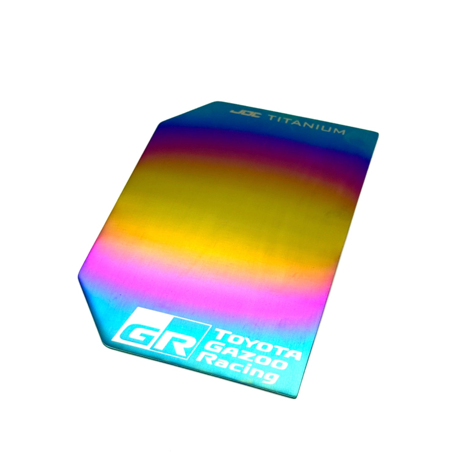 Colorful titanium fuse box cover with Toyota Gazoo Racing logo on a white background