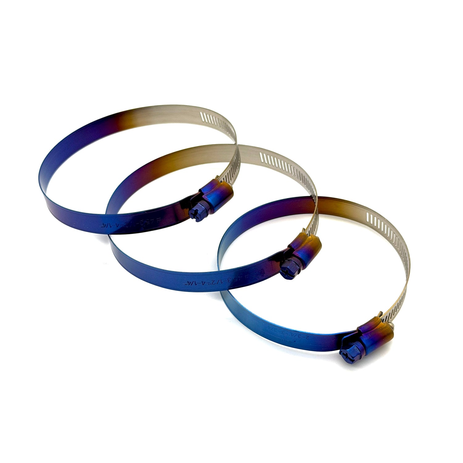 Burnt gradient anodized titanium hose clamps.