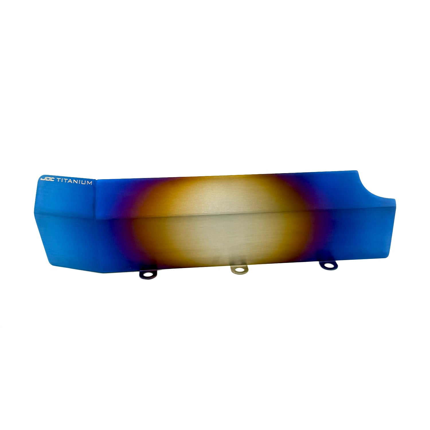 JDC Titanium valve cover heat shield for evo x in a burnt gradient finish with a white background