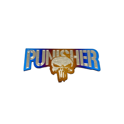 Punisher logo with skull design on a white background