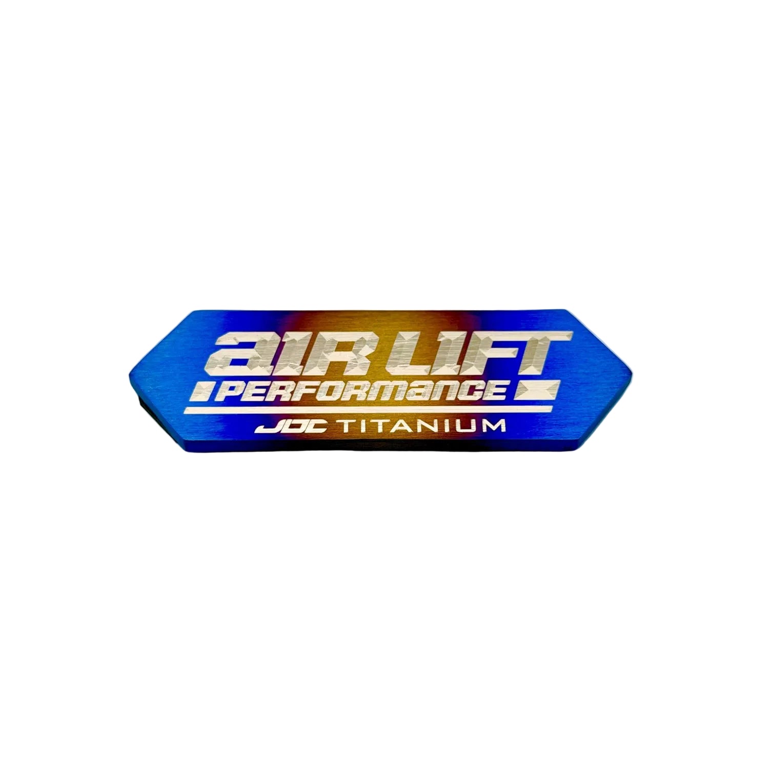JDC Titanium ALP4 Manifold Badge in a burnt finish with Laser-etched Design