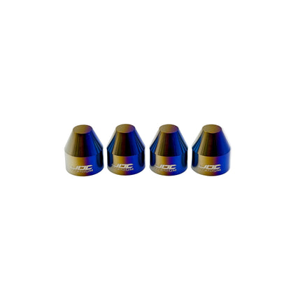 JDC Titanium Caps for Brembo Brake Bleeders in the burnt color with JDC Titanium logo