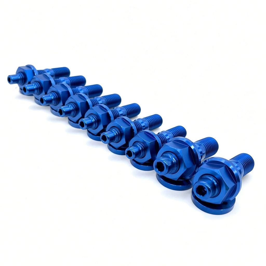 JDC Titanium Exhaust Manifold Stud Kit | Evo 1–9 / 2G DSM — Blue — 6 Point
