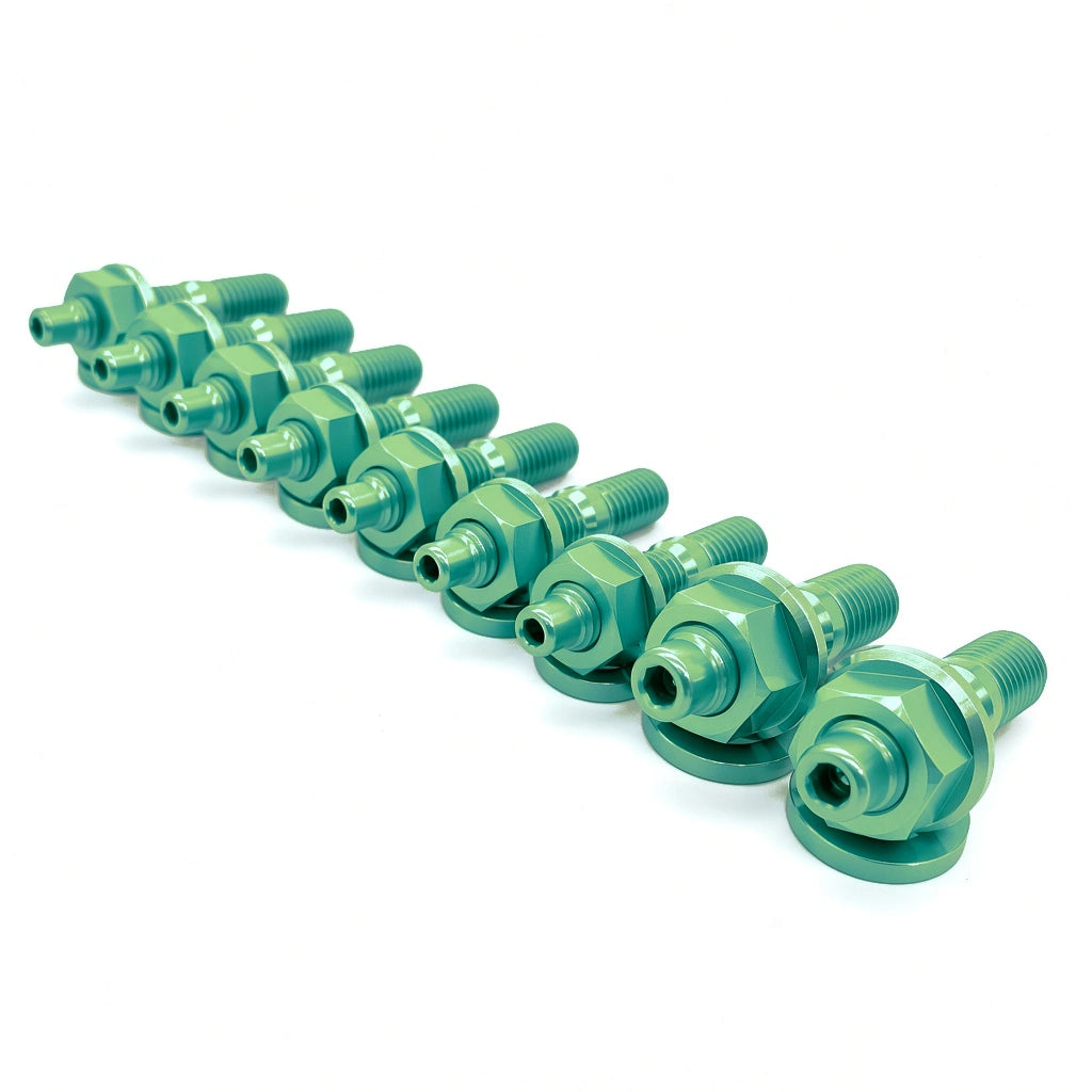 JDC Titanium Exhaust Manifold Stud Kit | Evo 1–9 / 2G DSM — Green — 6 Point