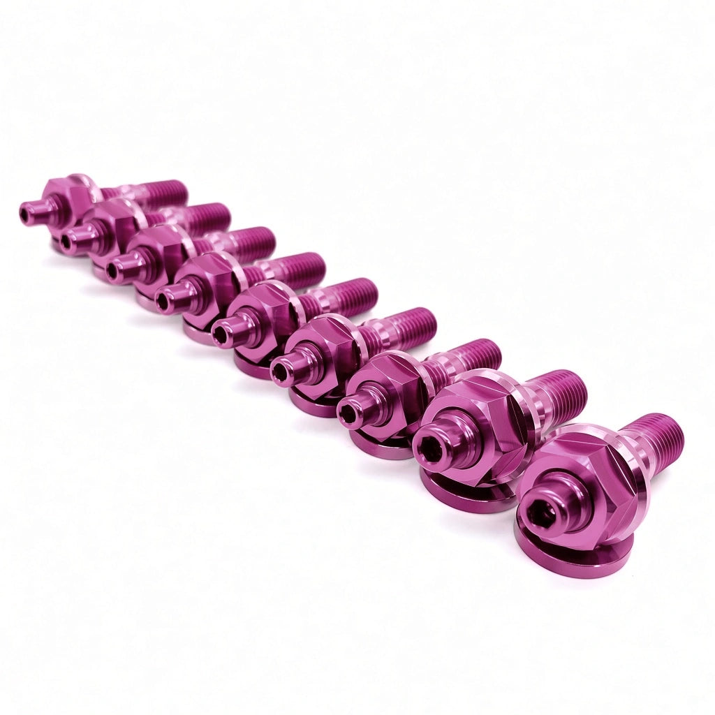 JDC Titanium Exhaust Manifold Stud Kit | Evo 1–9 / 2G DSM — Pink — 6 Point