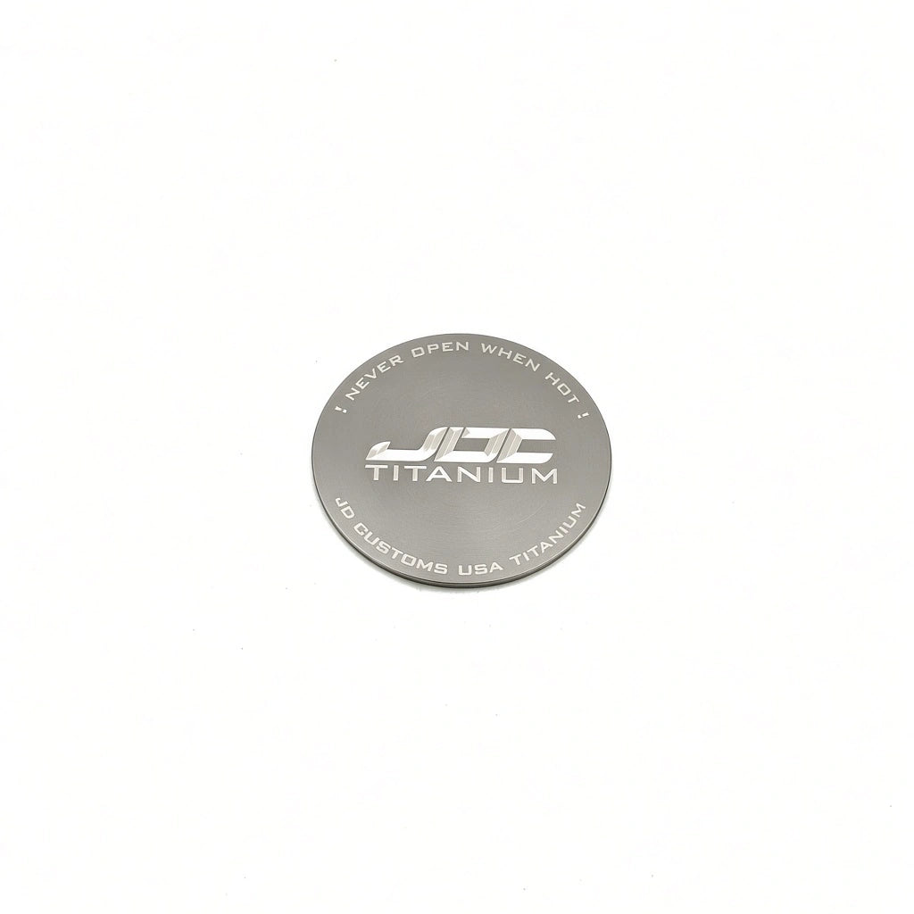 JDC Titanium Radiator Cap Plaque | Universal — Bare — JDC Titanium Logo