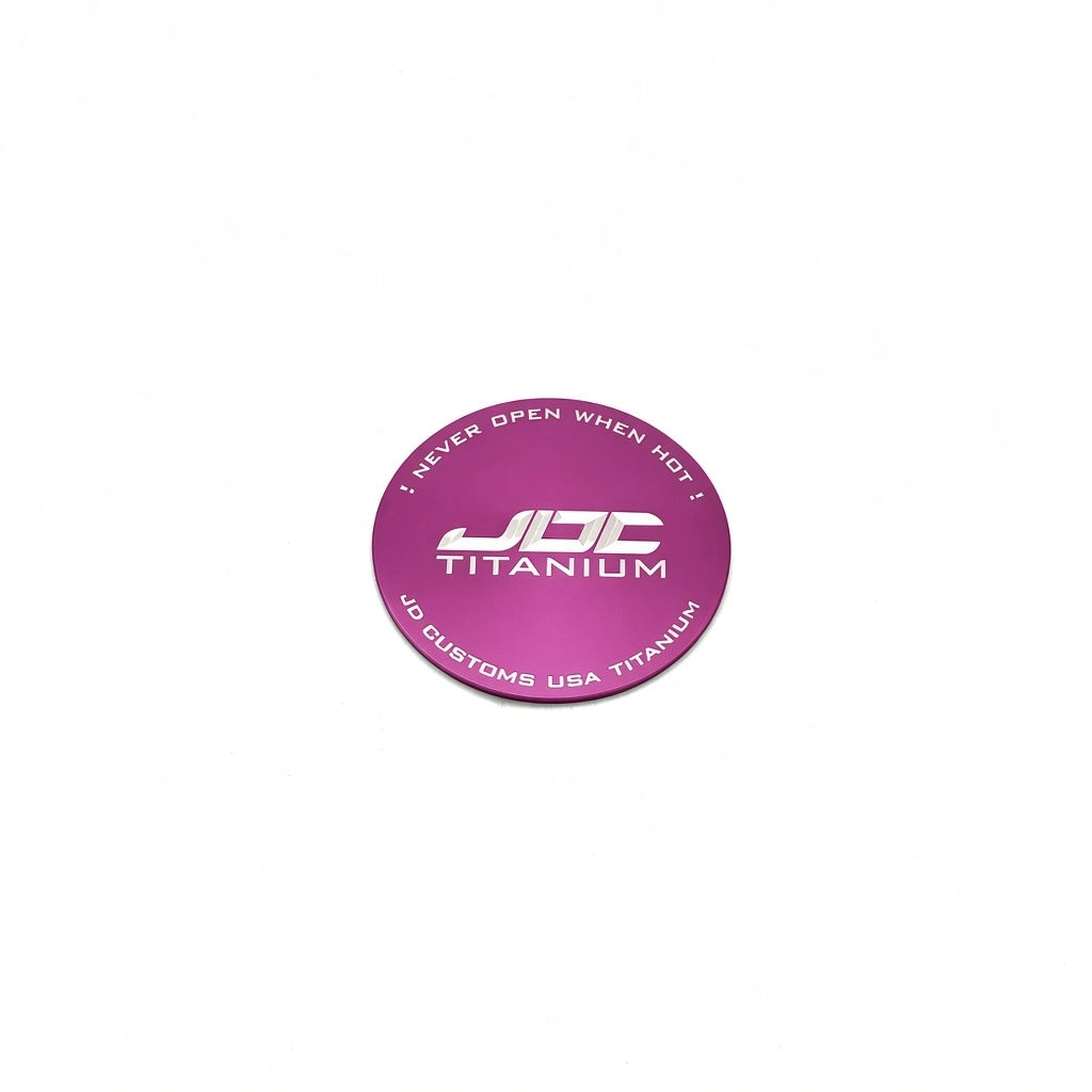 JDC Titanium Radiator Cap Plaque | Universal — Pink — JDC Titanium Logo