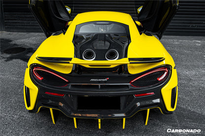 Parachoques trasero de fibra de carbono estilo 600LT para McLaren 540C, 570S y 570GT Carbonado 2015-2020 con difusor, alerón de maletero, motor, maletero y escape.