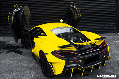 Parachoques trasero de fibra de carbono estilo 600LT para McLaren 540C, 570S y 570GT Carbonado 2015-2020 con difusor, alerón de maletero, motor, maletero y escape.