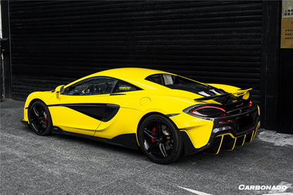 Parachoques trasero de fibra de carbono estilo 600LT para McLaren 540C, 570S y 570GT Carbonado 2015-2020 con difusor, alerón de maletero, motor, maletero y escape.