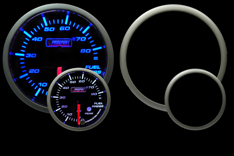 Manómetro de presión de combustible Prosport Premium azul/blanco de 2-1/16"
