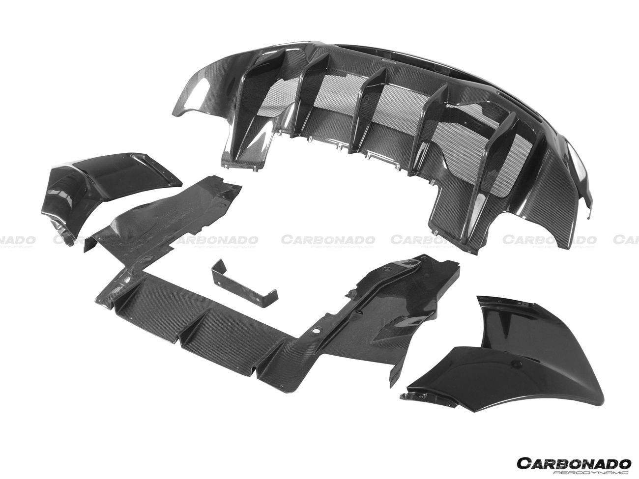 Parachoques trasero de fibra de carbono estilo 600LT para McLaren 540C, 570S y 570GT Carbonado 2015-2020 con difusor, alerón de maletero, motor, maletero y escape.